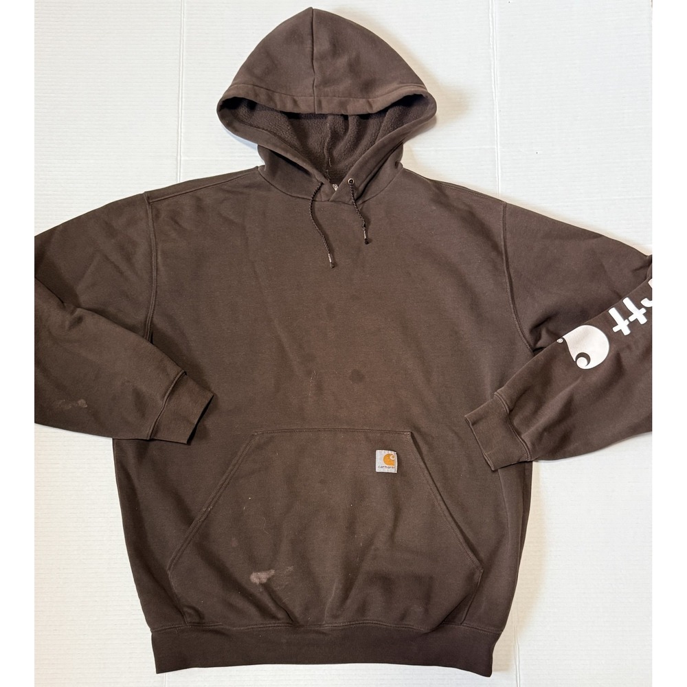 CARHARTTK288 - Men's Hoodie - Brown Sweatshirt Sleeve Logo Pullover - Size Large